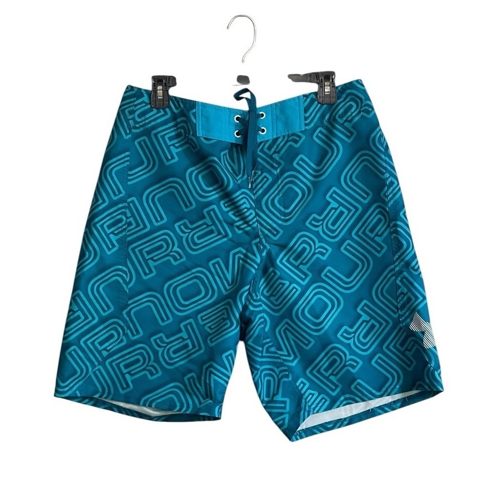 Under Armour Board Shorts Men 34 Blue All Over Print Loose  Pockets Unlined